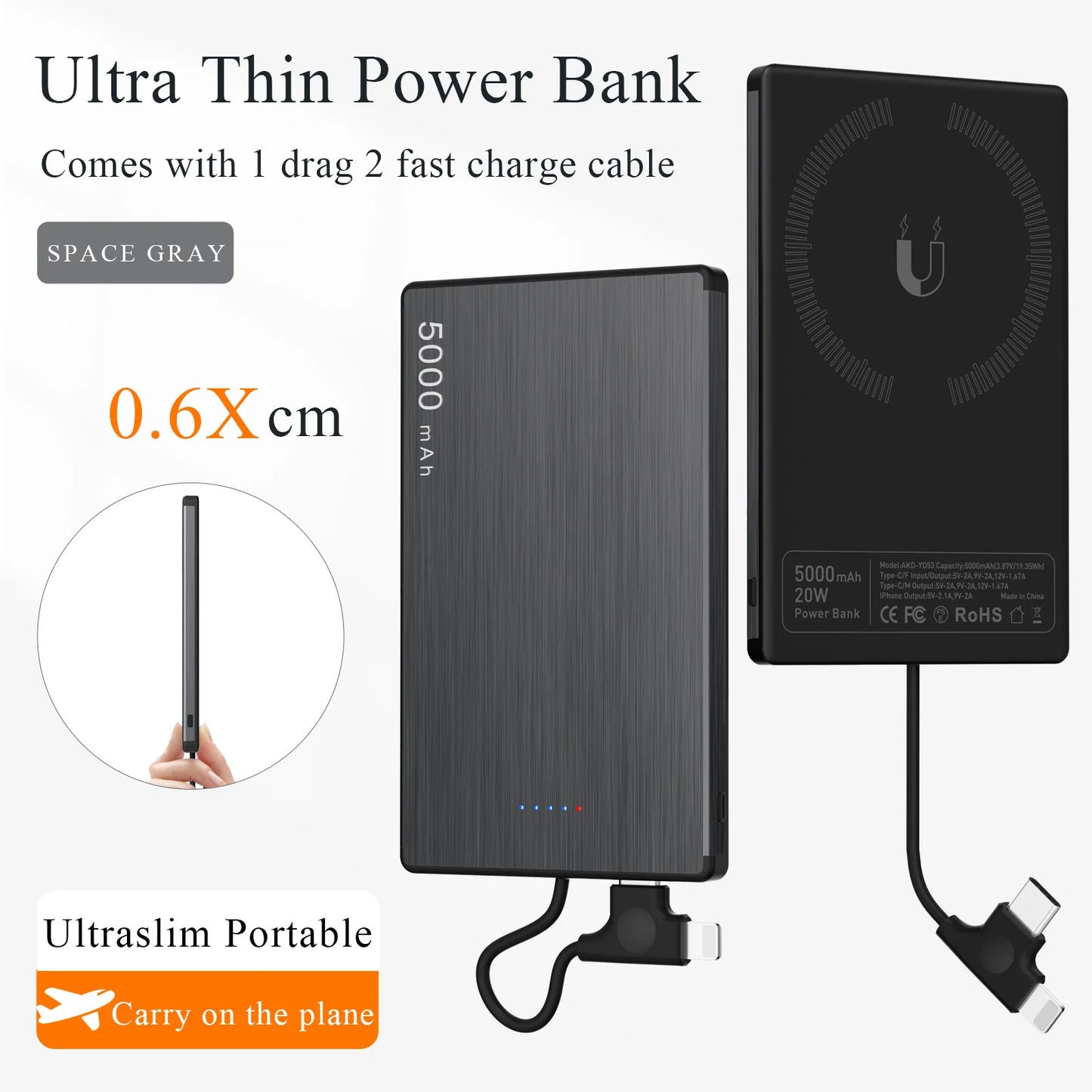 20W Magnetic Power Bank 5000Mah Super Fast Charging Wireless Magsafe Powerbank Battery External Charger for Iphone Xiaomi 14
