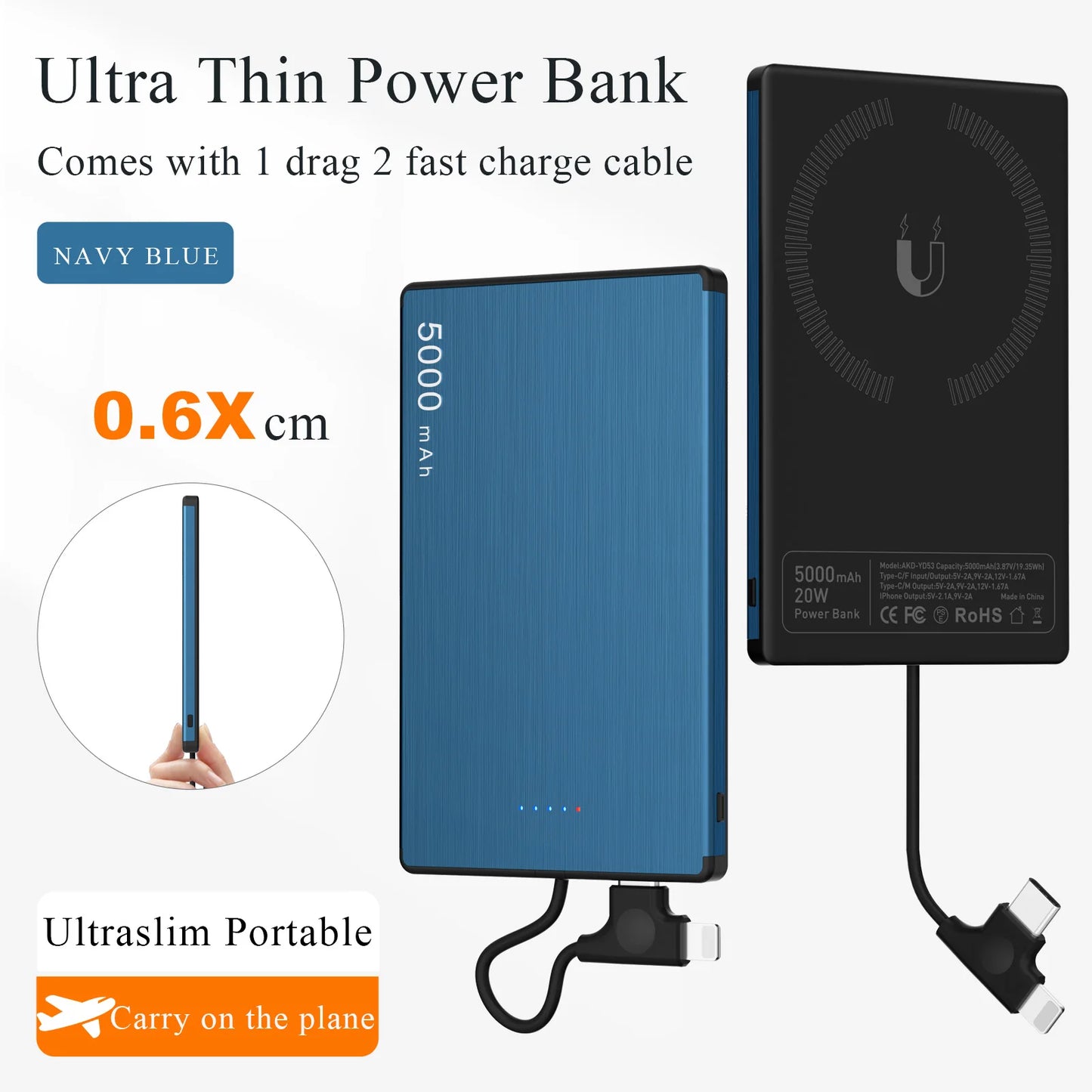 20W Magnetic Power Bank 5000Mah Super Fast Charging Wireless Magsafe Powerbank Battery External Charger for Iphone Xiaomi 14