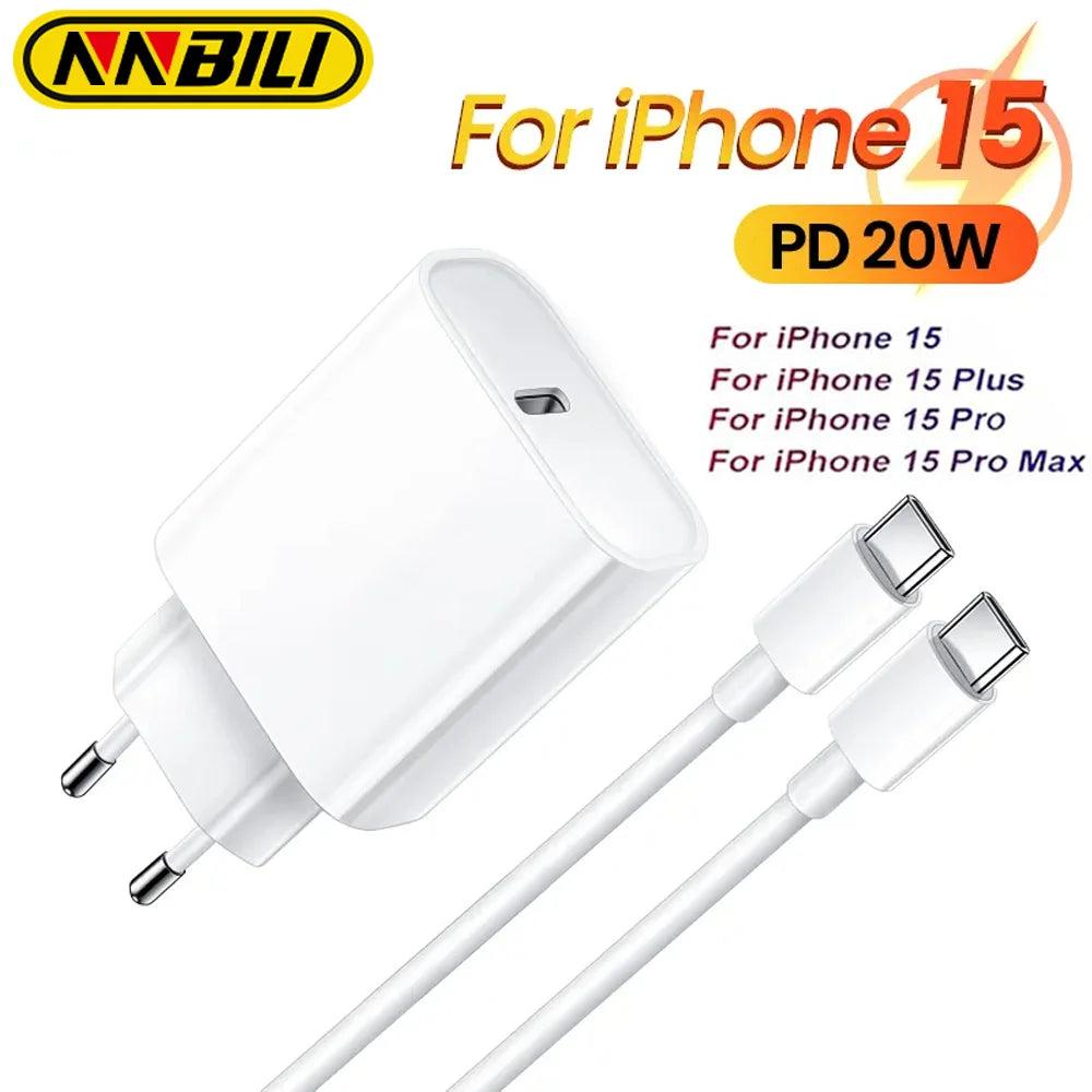 EU/US PD 20W Fast Charging Charger for Iphone 15 Series USB-C 60W USB Type C Cable for Macbook Samsung Xiaomi USBC Cable