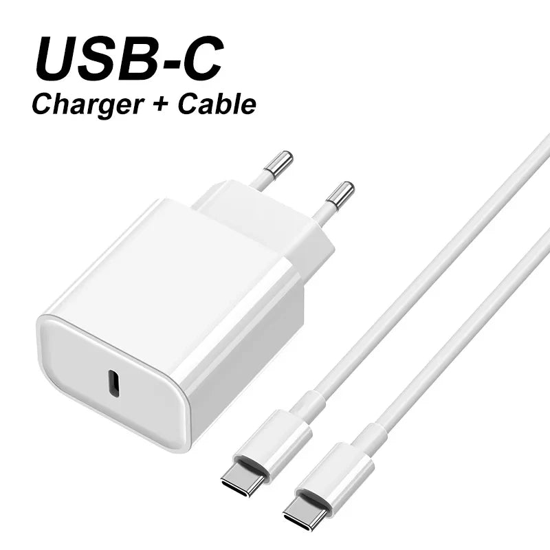 EU/US PD 20W Fast Charging Charger for Iphone 15 Series USB-C 60W USB Type C Cable for Macbook Samsung Xiaomi USBC Cable