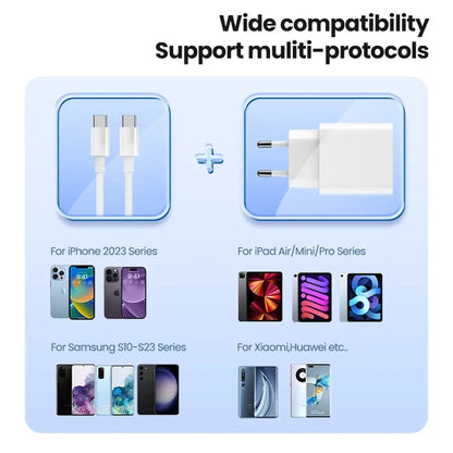 EU/US PD 20W Fast Charging Charger for Iphone 15 Series USB-C 60W USB Type C Cable for Macbook Samsung Xiaomi USBC Cable