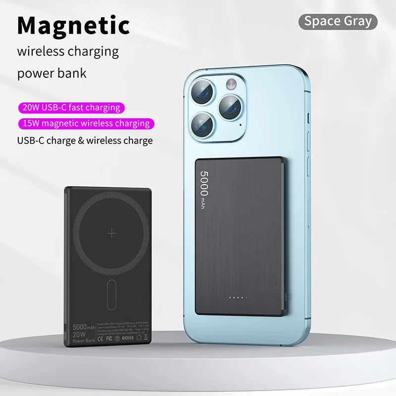 20W Magnetic Power Bank 5000Mah Super Fast Charging Wireless Magsafe Powerbank Battery External Charger for Iphone Xiaomi 14