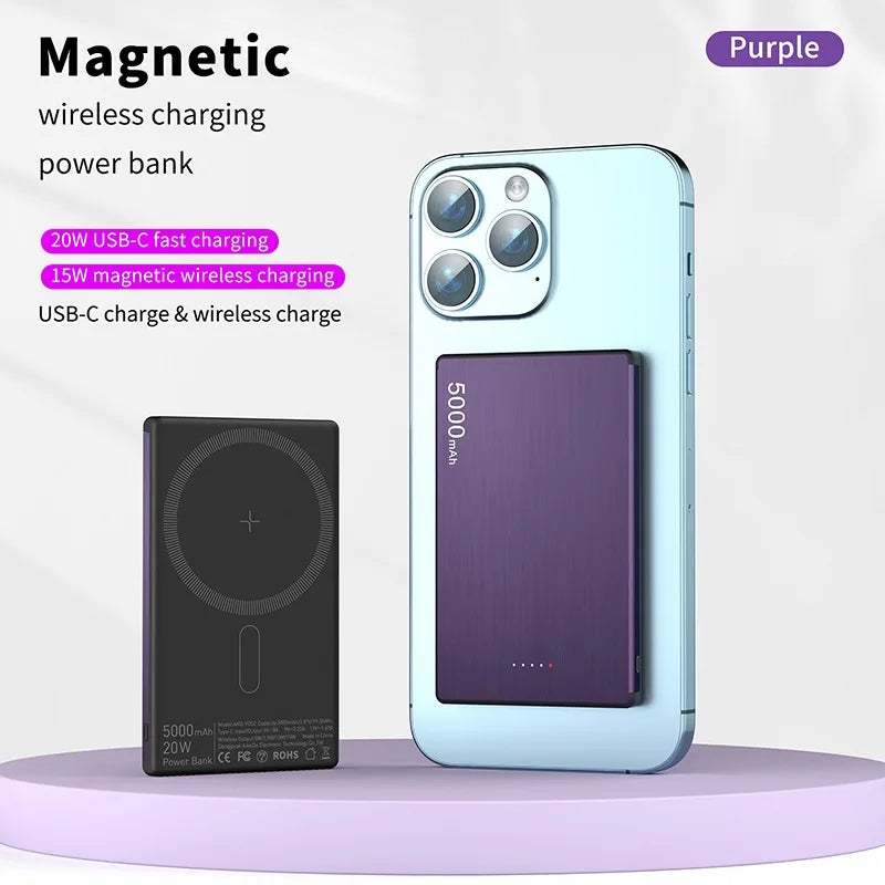 20W Magnetic Power Bank 5000Mah Super Fast Charging Wireless Magsafe Powerbank Battery External Charger for Iphone Xiaomi 14