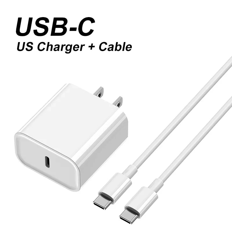 EU/US PD 20W Fast Charging Charger for Iphone 15 Series USB-C 60W USB Type C Cable for Macbook Samsung Xiaomi USBC Cable